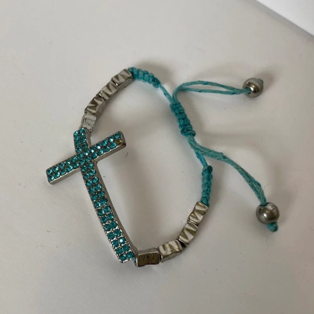 Blue Rhinestone Cross Bracelet - Picture 5 of 6